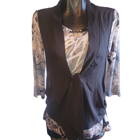 Champagne By Le Grenier Patterned Top with Attached Vest Sz.M - Picture 2 of 7